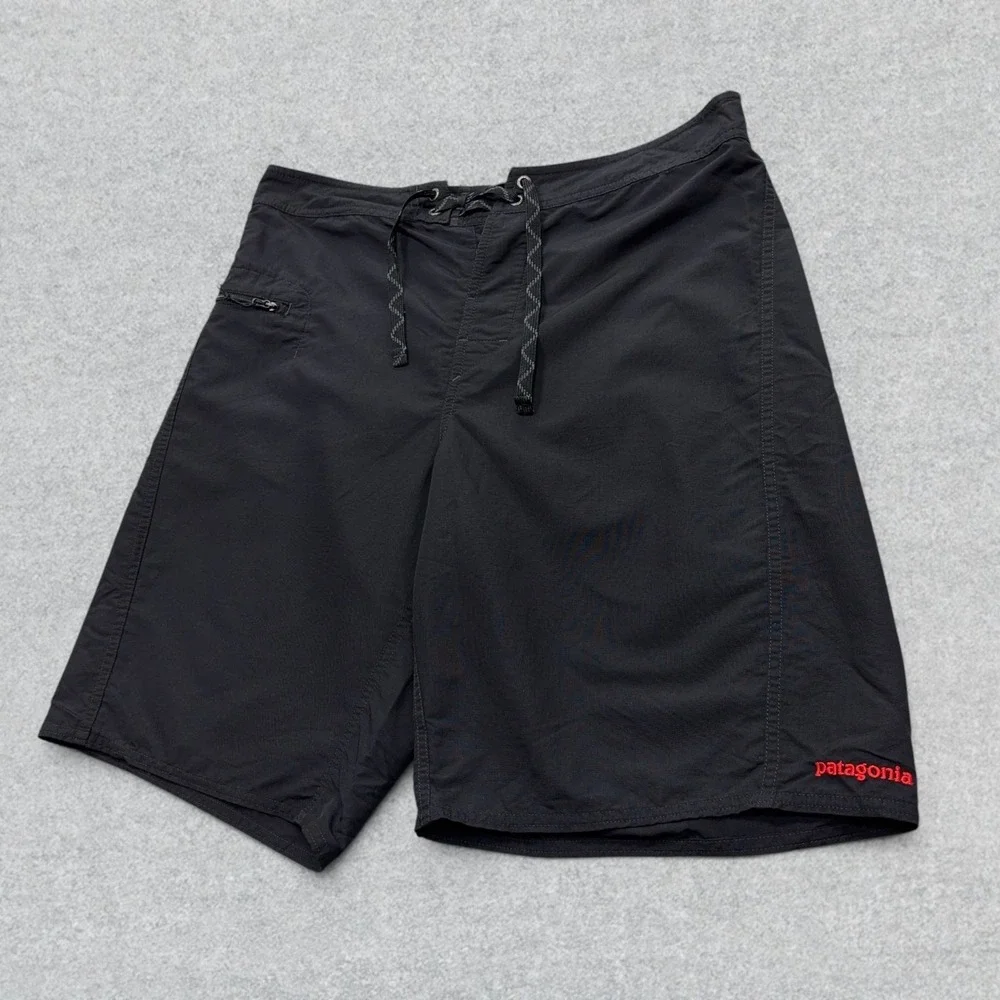 Patagonia Wavefarer Board Shorts Men's 34 Black Drawstring Linerless Surf Swim